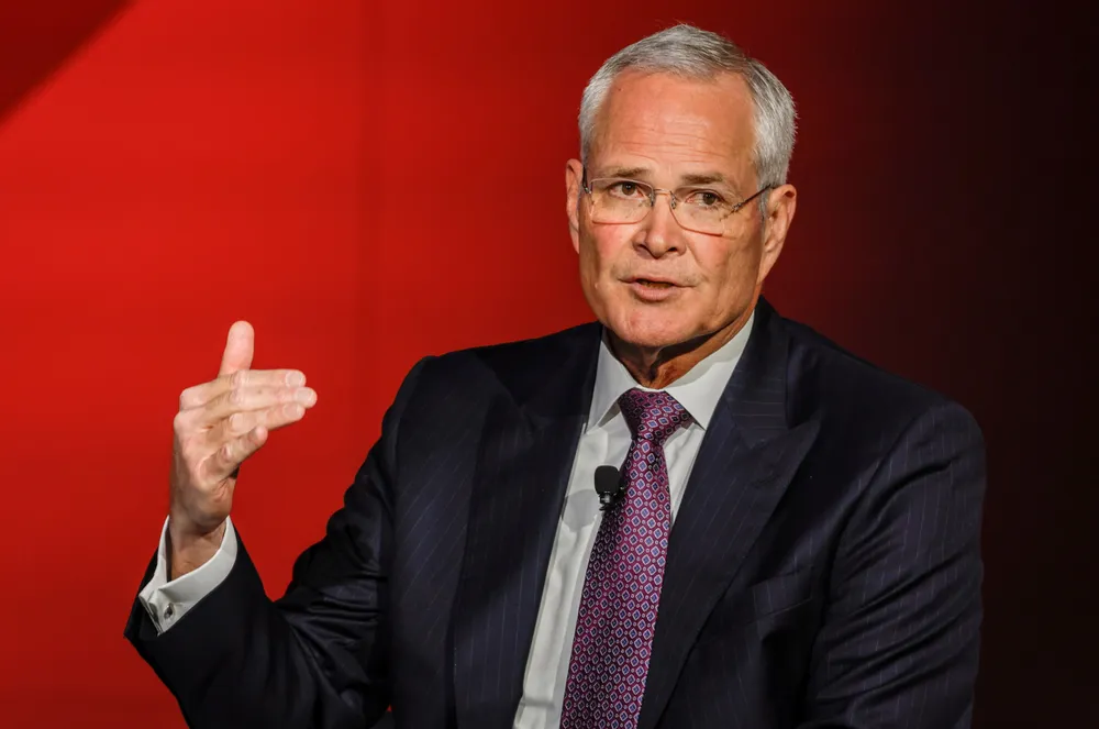 Assessment: ExxonMobil chief executive Darren Woods takes part in a panel discussion at the 24th World Petroleum Congress in Calgary, Canada