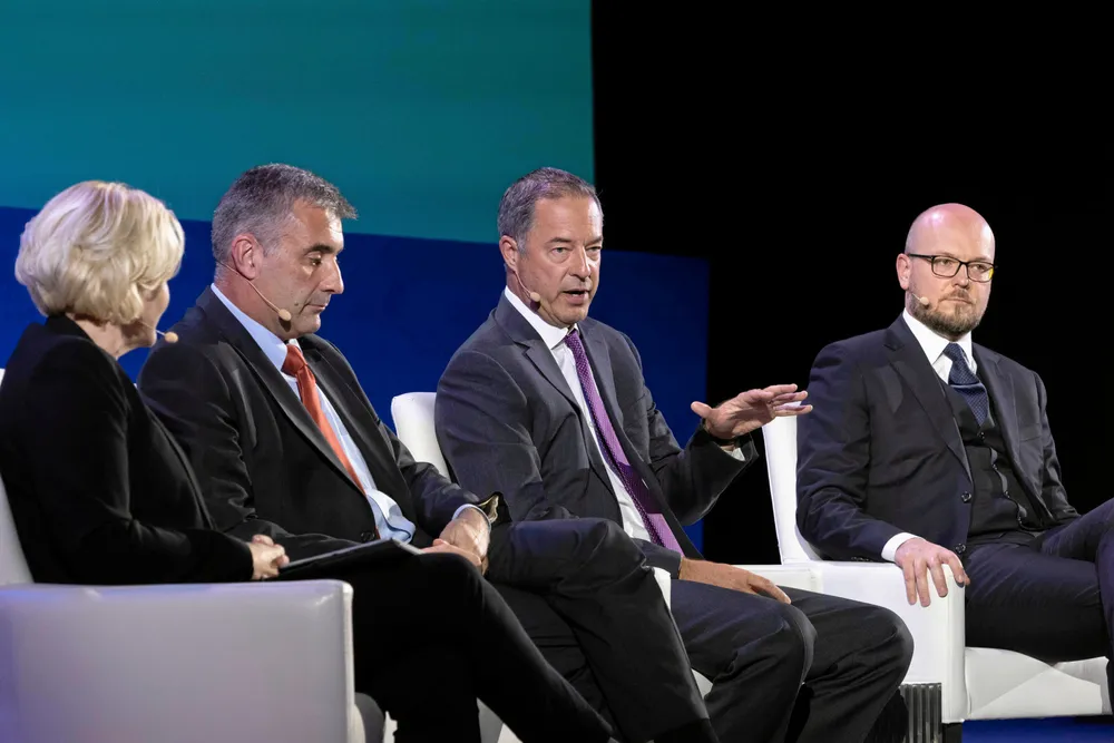 Eric Carre, Halliburton's Executive Vice President, Global Business Lines, speaks during the CEO Panel: Digital Transformation, at the 23rd World Petroleum Congress on Monday