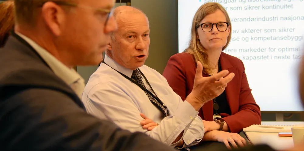 Statkraft-toppene Christian Rynning-Tønnesen og Birgitte Ringstad Vartdal møtte pressen tirsdag for å snakke blant annet om selskapet satsing på havvind.