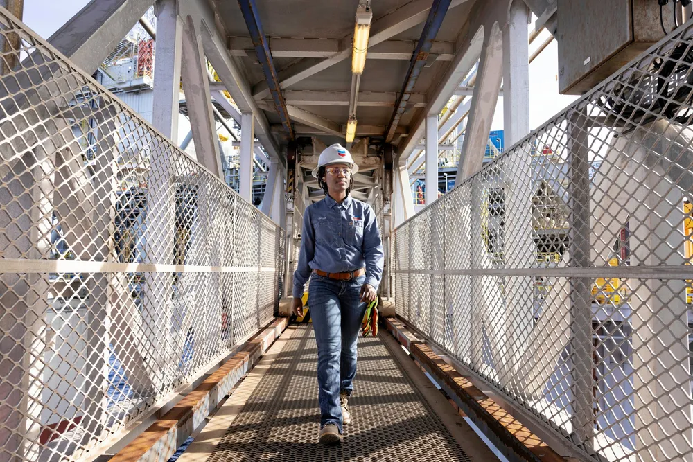 A worker at Chevron's Anchor project, which was brought online last year.