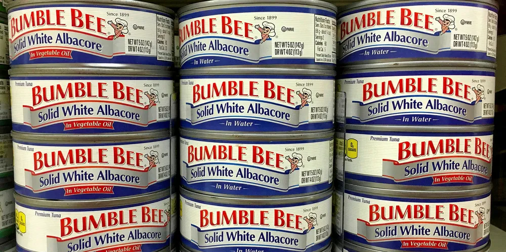 Cans of Bumble Bee tuna albacore.