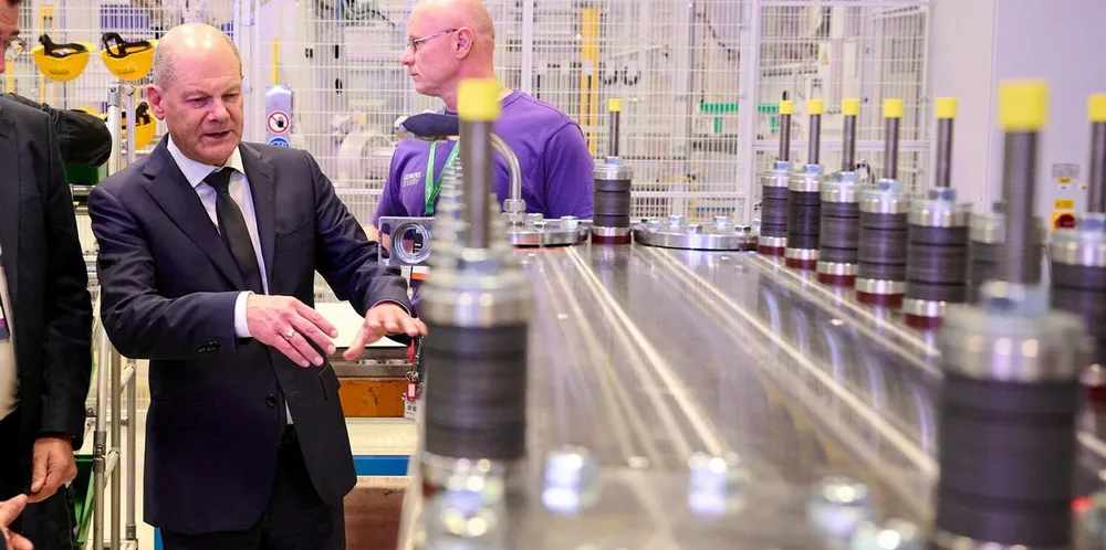 German Chancellor Olaf Scholz at the inauguration of Siemens Energy's gigafactory for electrolysers.