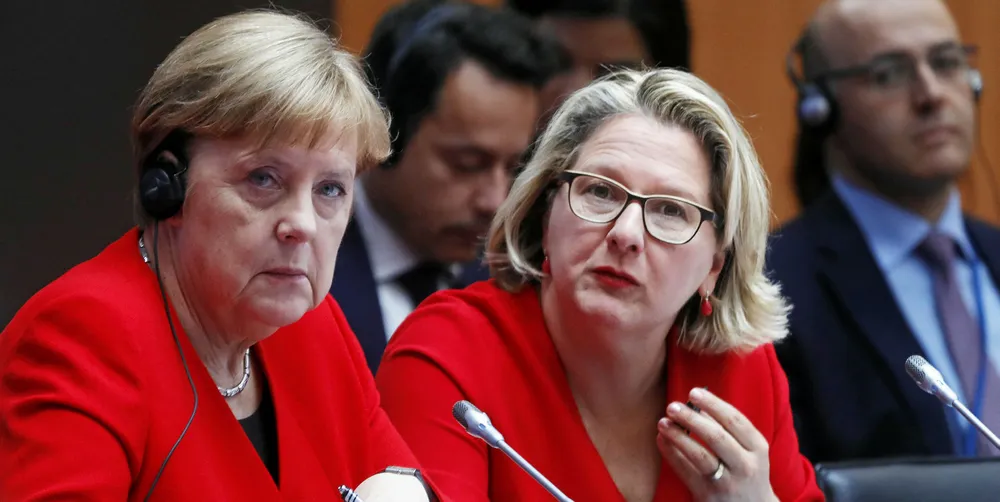 German Chancellor Angela Merkel and Environment Minister Svenja Schulze