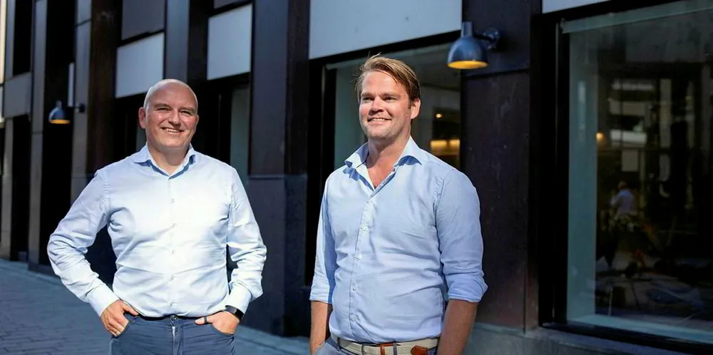 Kolbjorn Giskeodegaard (left) and Anders Hagen have both quit their jobs at Nordea Markets to produce salmon on land in Belgium.