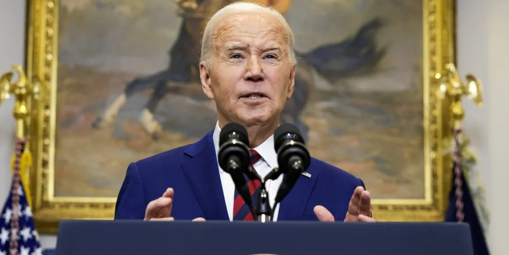 President Joe Biden gives a press conference at which he says the US government will pay to reconstruct the Francis Scott Key Bridge.