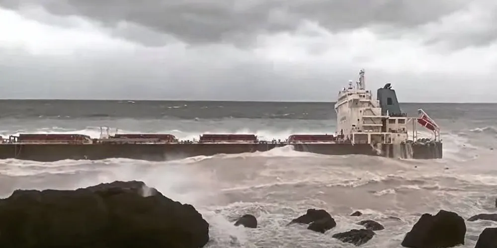 The bulk carrier Blue Lagoon aground off Taiwan.