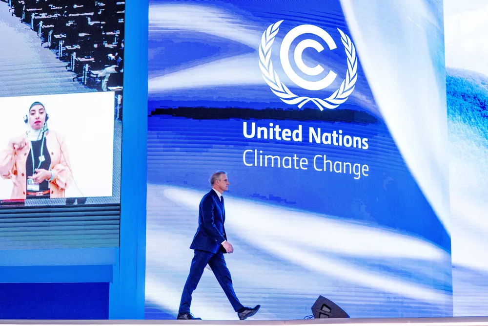 Statsminister Jonas Gahr Støre holder tale under Klimatoppmøte COP27 i Sharm el Sheikh i Egypt.