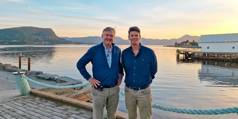 Gustave Brun-Lie CEO of Statt Torsk and Brynjar Kværnstuen, CEO of Vesterålen Havbruk. The picture was taken at Fiska in Norway, where Statt Torsk has its production at sea.