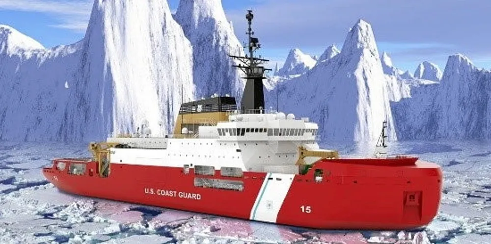 An artist's rendering of the Polar Security Cutter design. Construction work had yet to begin despite a 2024 deliver date for the first ship.