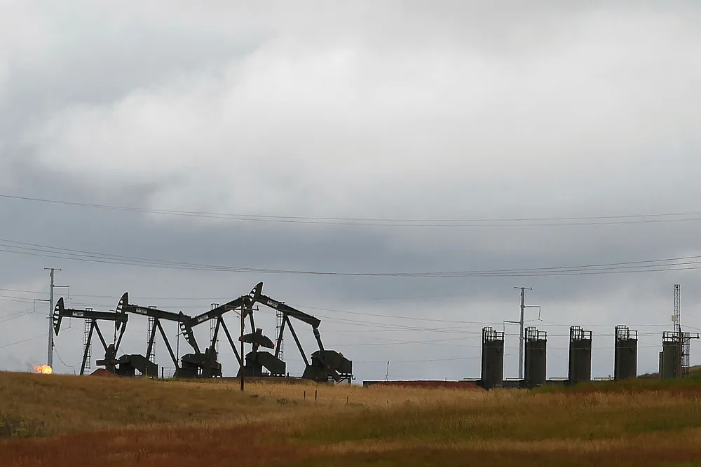 Skiferoljefeltet Bakken i Nord-Dakota i USA.