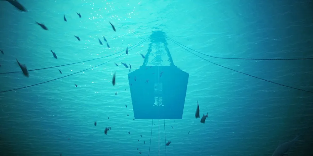 CGI of Saitec SATH floating wind concept 'from below the waves'.