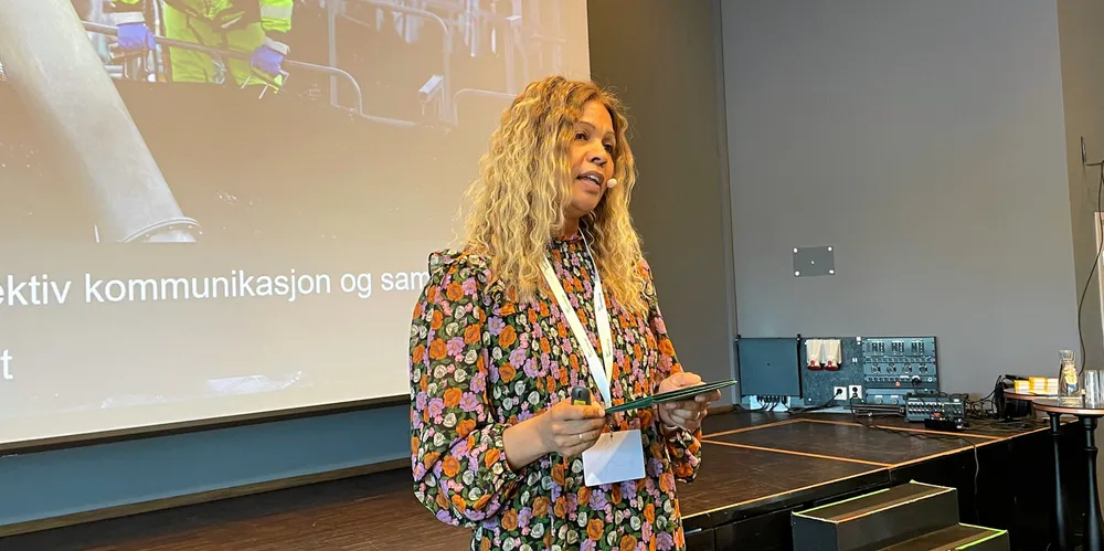 HR-direktør i Grieg Seafood, Kathleen Mathisen. Her som innledet på en HMS-konferanse i Bodø tidligere i år.