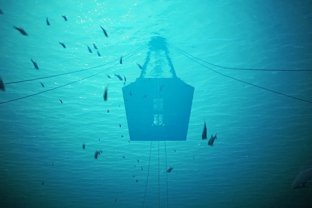 CGI of Saitec's SATH floating wind power concept from 'underwater'