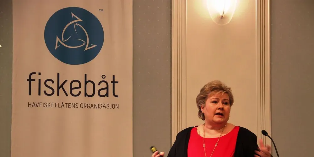 Statsminister Erna Solberg (H) på Fiskebåts årsmøte i Oslo, på Bristol Hotell. Foto: Torhild Måkestad Martinussen
