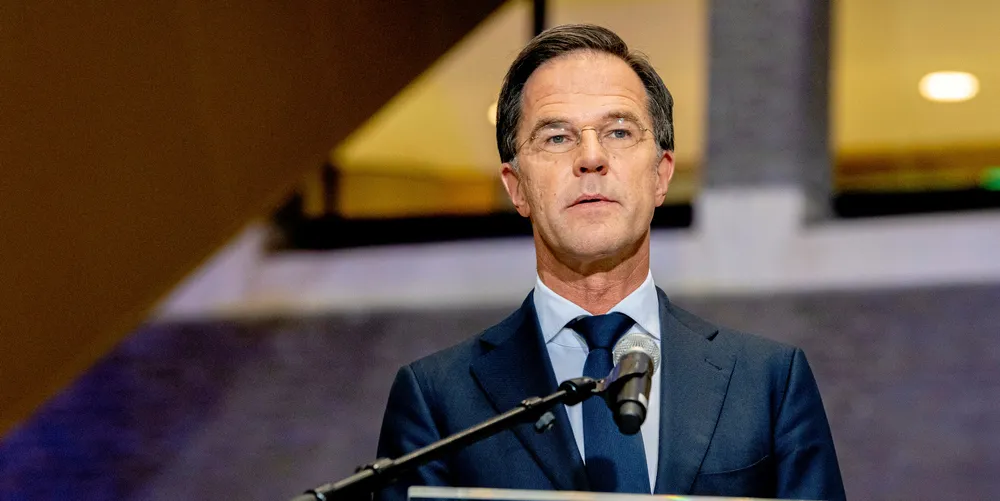 VVD leader and Dutch prime minister Mark Rutte during the presentation of the coalition treaty