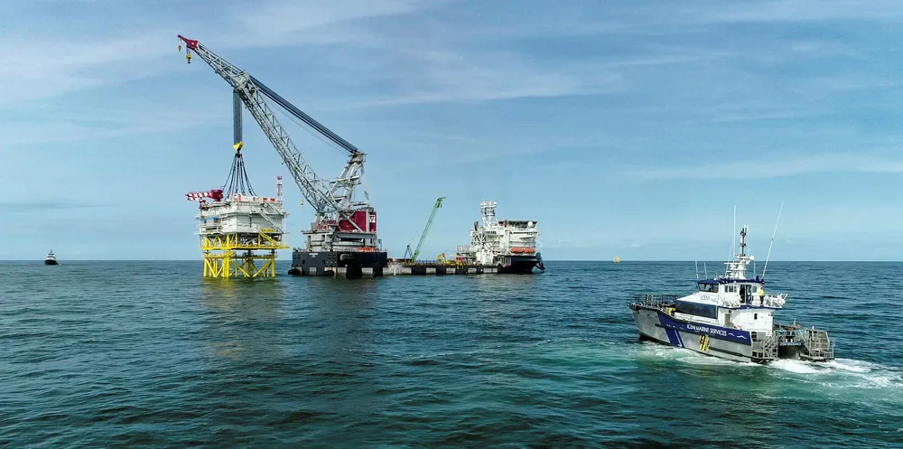 Installation of the substation at the UK's 714MW East Anglia 1 offshore wind farm