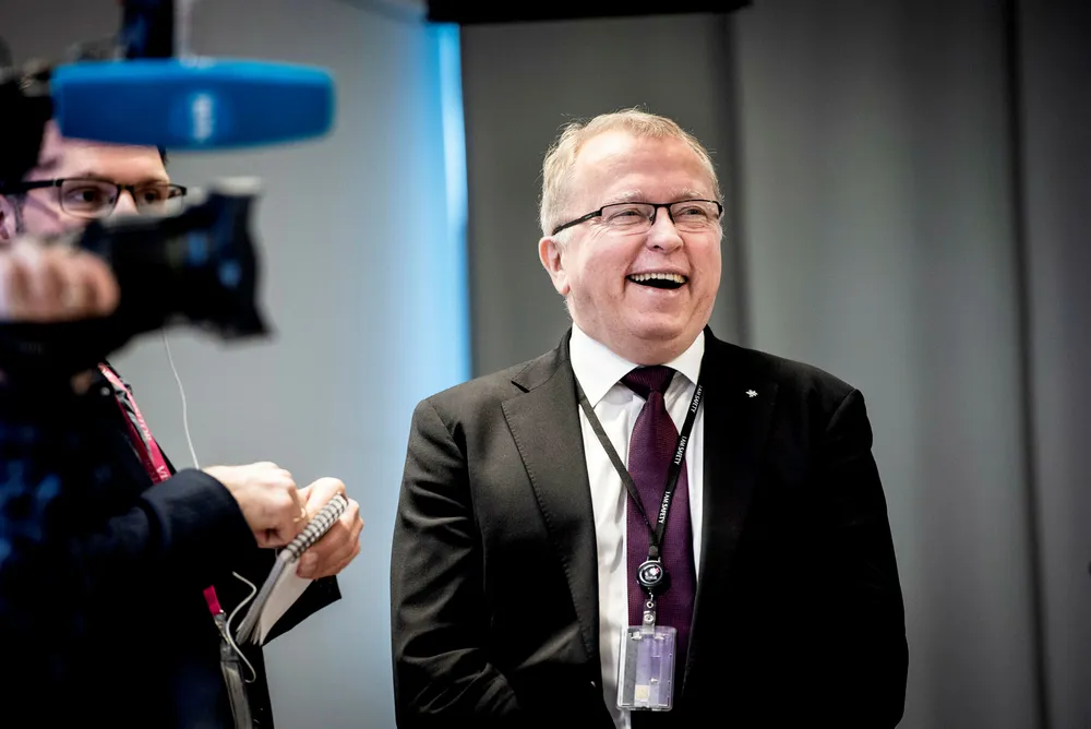 Konsernsjef i Statoil Eldar Sætre gliste godt i år. Kvartalsresultatet er det beste han har lagt frem som konsernsjef. Foto: Skjalg Bøhmer Vold
