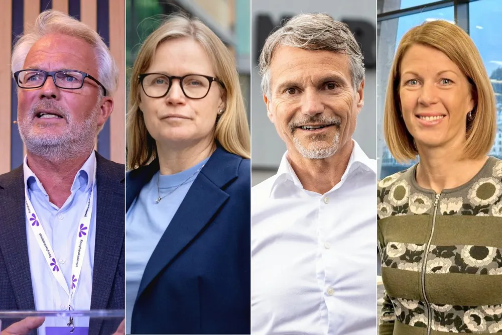 Konsernsjefene forklarer utviklingen i selskapene sine. Fra venstre: Finn Bjørn Ruyter (Hafslund), Birgitte Ringstad Vartdal (Statkraft), Eirik Frantzen (Nordkraft) og Ragnhild Janbu Fresvik (Eviny).