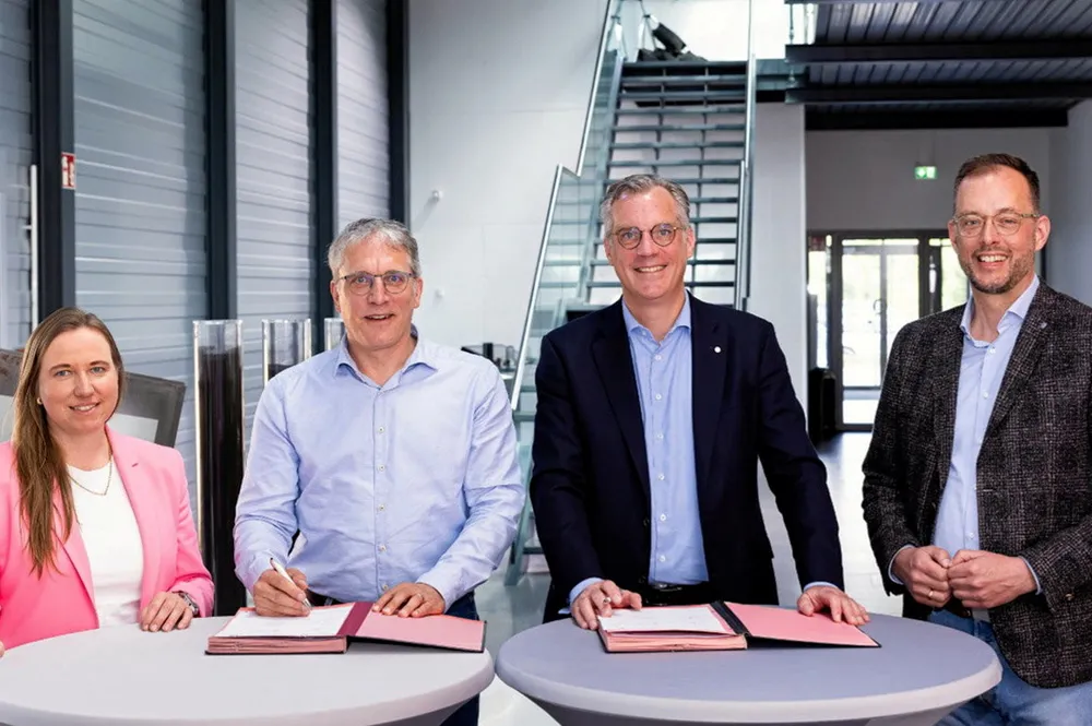 Sandrina Sieverdingbeck, managing director DEUMU union; Holger Kreetz, Uniper chief operating officer; Gunnar Groebler, Salzgitter CEO; Christian Stuckmann, Uniper's VP of hydrogen business development.