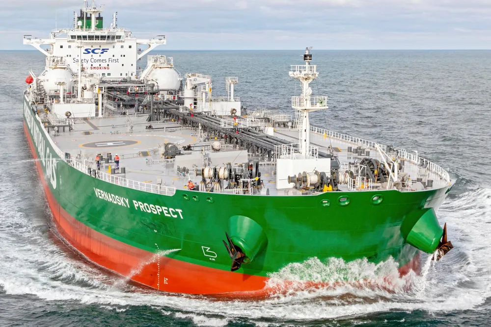 The tanker Voyager is pictured under its previous name, Vernadsky Prospect.