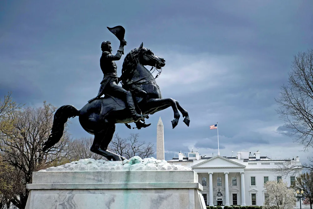 A view of the White House from Lafayette Square March 30, 2018 in Washington, DC