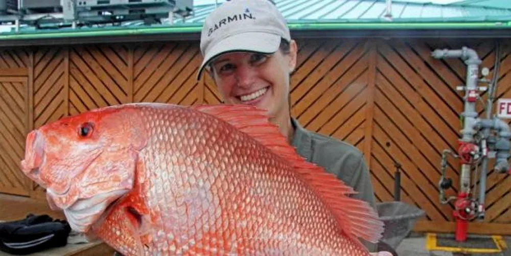 A NOAA scientist holding a red snapper. US fish stocks have shown some signs of recovery, according to a new report.