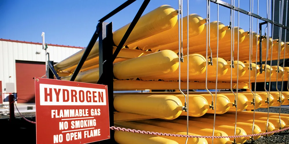 Hydrogen gas tanks at an electrical generating plant in New Jersey