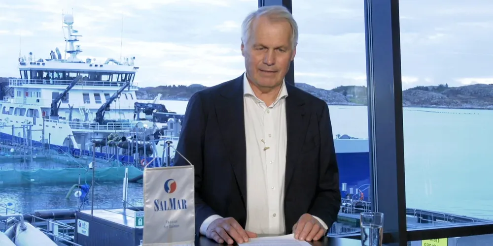 Konsernsjef Gustav Witzøe, hver fra da han presenterer resultatet for førstekvartal fra hovedkontoret på Frøya.