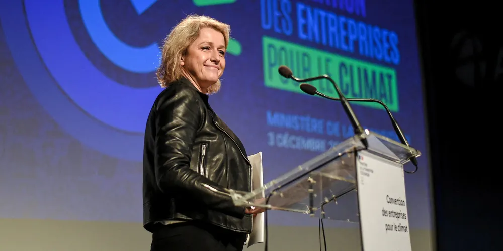 French Ecological Transition Minister Barbara Pompili delivers a speech during the convention of companies for the climate in Nantes, western France, on December 03, 2021. (Photo by Sebastien SALOM-GOMIS / AFP) (Photo by SEBASTIEN SALOM-GOMIS/AFP via Getty Images) . Barbara Pompili.