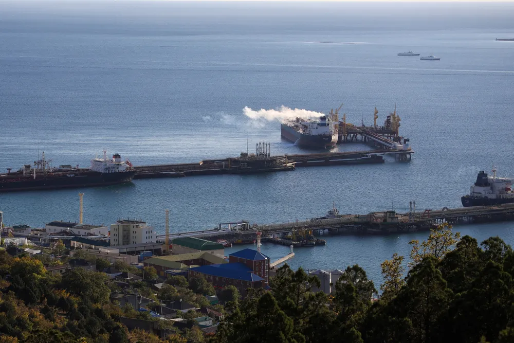 Concerns: Oil tankers moored at loading jetties at the Sheskharis oil export terminal in the Russian port of Novorossiysk on the Black Sea.