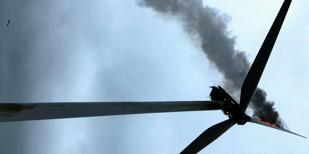 The Ransonmoor wind turbine alight.
