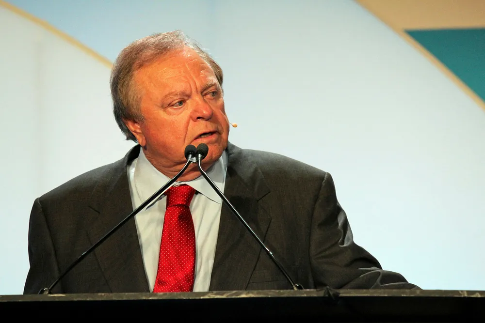 Continental Resources chief executive Harold Hamm at IHS CeraWeek in Houston, 21 April 2015. Received April 2015. Photo: LUKE JOHNSON
