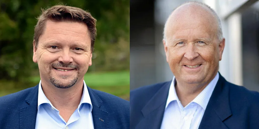 Konsernsjef i Haugaland Kraft, Olav Linga (th), forteller at Fjelberg Kraftlag, ved daglig leder, Sverre Olav Handeland, hele tiden har vært klar på at de ønsker å selge eierandelen i Haugaland Kraft som de fikk etter å ha integrert virksomheten i selskapet. Nå blir det likevel ikke salg til HitechVision.