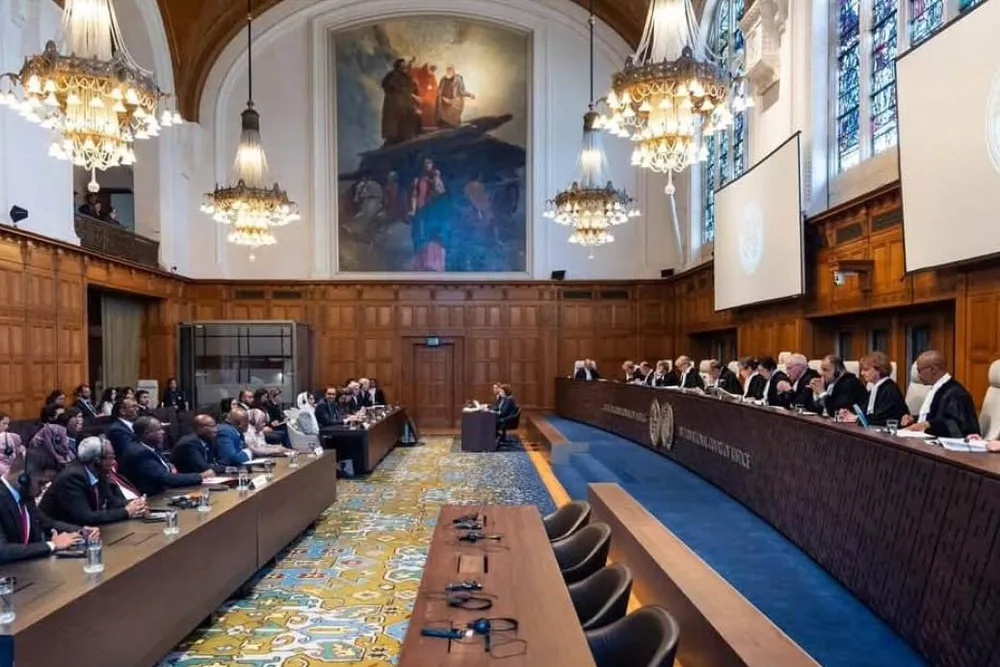 Equatorial Guinea and Gabon representatives at the International Court of Justice in the Hague.
