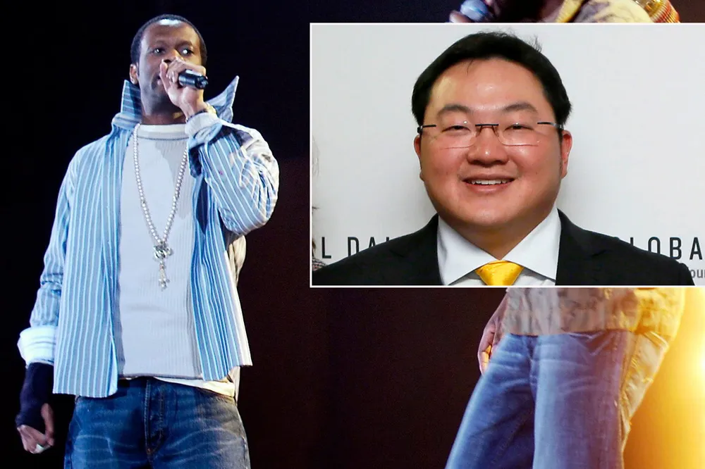 Den tidligere rapstjernen Pras Michel og finansmannen og playboyen Jho Low (innfelt) er tiltalt i USA for å ha forsøkt å påvirke etterforskningen av en av verdens største finansskandaler.