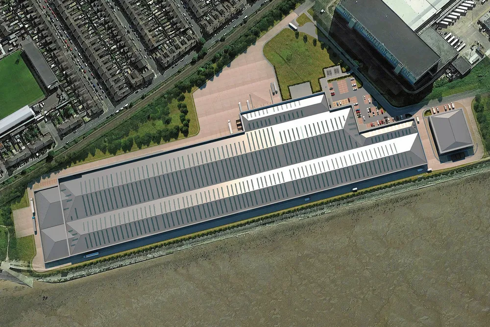 An artist's impression of AquaCultured Seafood's proposed land-based facility in Grimsby, UK.