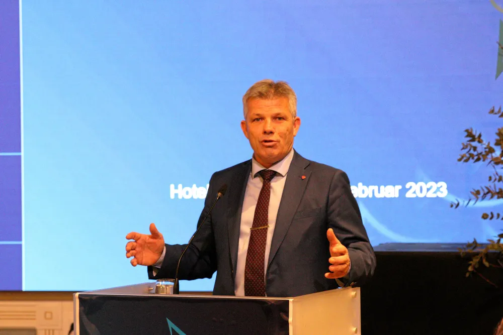 Fiskeri- og havminister Bjørnar Skjæran på Fiskebåts årsmøte i Oslo.