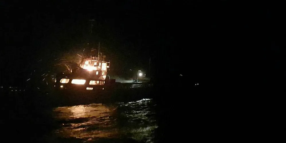 «Haiko» frakter sand og stein, men var uten ballast da brannen oppsto. Foto: Redningsselskapet
