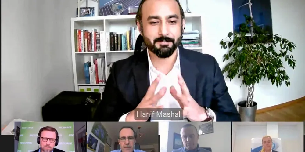 LM Wind Power's Hanif Mashal explains his position to other panelists.