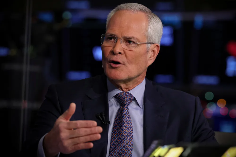 ExxonMobil chief executive Darren Woods speaks during an interview with CNBC on the floor at the New York Stock Exchange (NYSE) in New York City, US, on 7 December 2023.