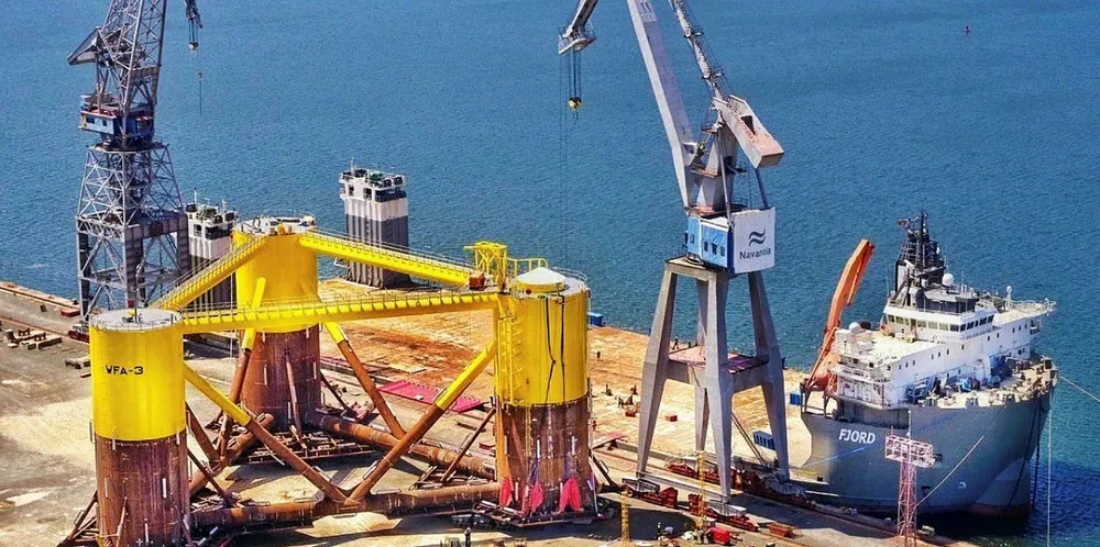 First WindFloat Atlantic floating platform in Navantia's yard in Fene, Portugal