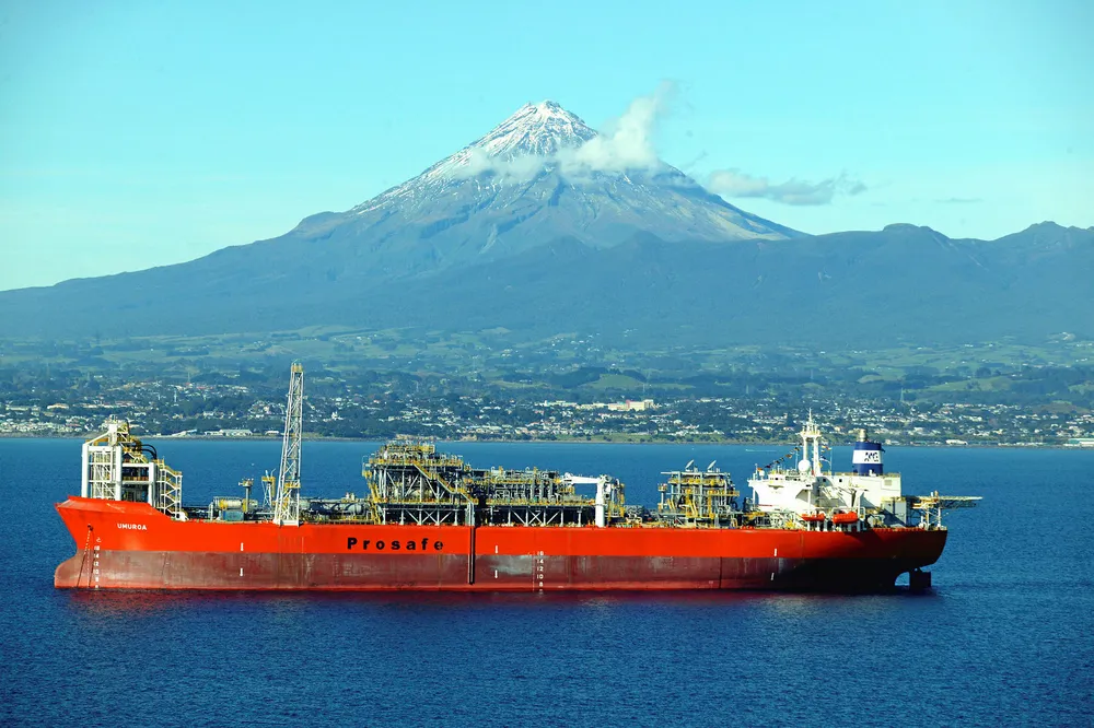Liquidation: the Umuroa FPSO at the Tui field with Mt Taranaki in the background