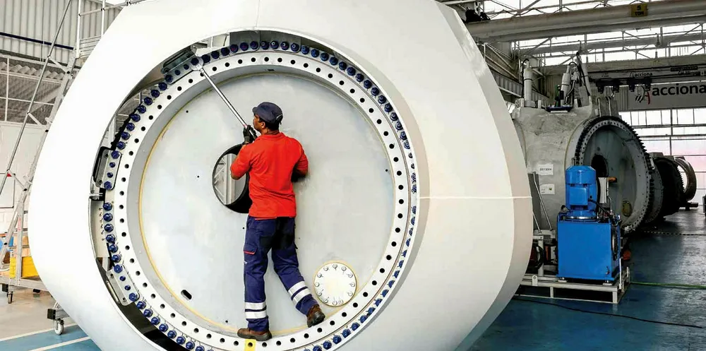 Hub assembly Nordex's Bahia, Brazil factory. The group will import from Spain.