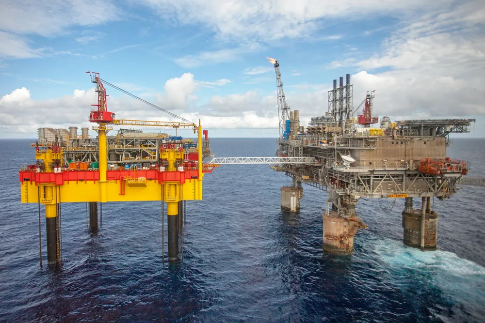 Production maintained: Phase 3 of the Malampaya project offshore the Philippines saw a new depletion compression platform (left) installed