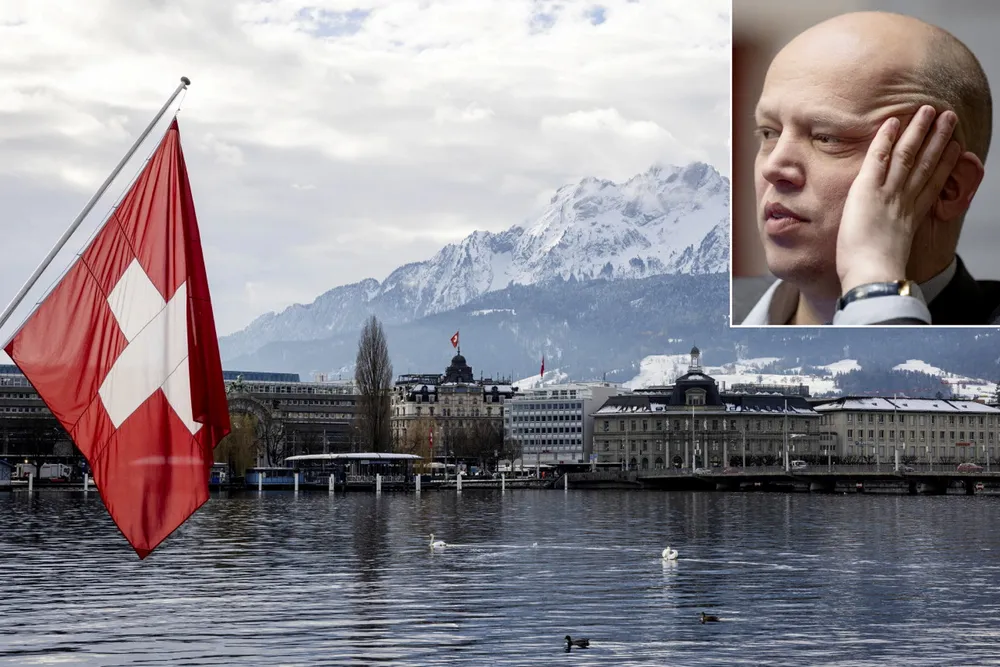 Forslaget til utflyttingsskatt kan gi flere reiser til Sveits enn returer til Norge, skriver Mathilde Fasting. Luzern i Sveits, finansminister Trygve Slagsvold Vedum innfelt.