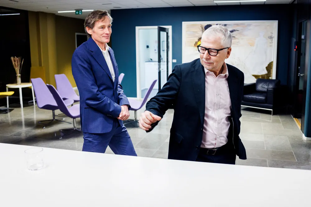 Robert Næss (til venstre) og Erik Bruce i Nordea mener aksjer vil gi god avkastning også i 2024, men de har spesielt tro på norske aksjer.