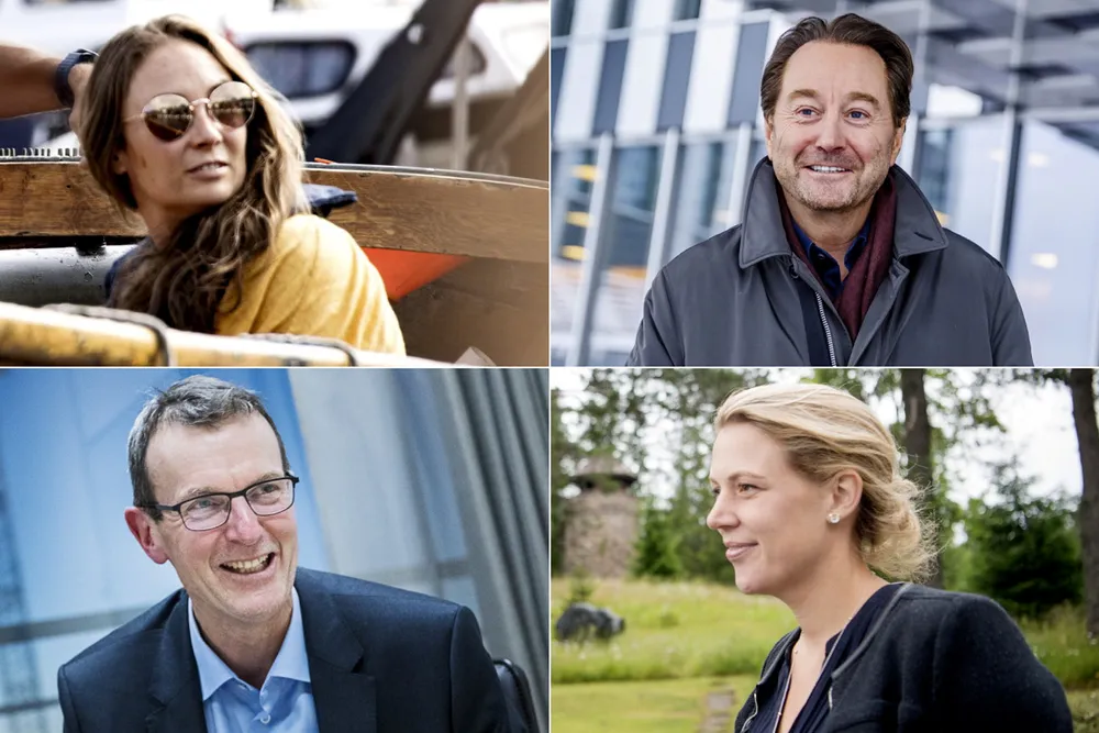 Nordmennene gjør storinnrykk på en sveitsisk rikingliste. Øverst fra venstre: Ninja Tollefsen, Kjell Inge Røkke, Svein Støle og Caroline Hagen Kjos.