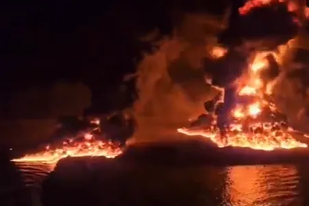 Footage shot from the tanker Palm shows the US attack on Ras Isa in April.