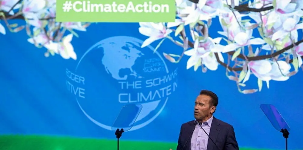 Austrian-US actor and former US politician Arnold Schwarzenegger speaks during Austrian World Summit 2021