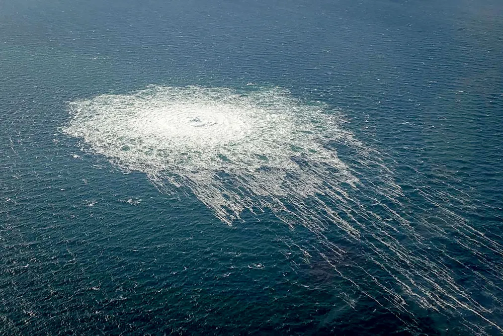 Gas from a leak on the Nord Stream 2 gas pipeline reaches the surface of the Baltic Sea following the explosions in September 2022.